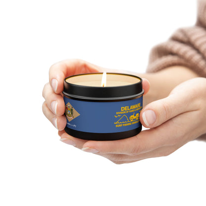 Delaware State Flag Tin Candle – Coastal Surf & Sand Scent
