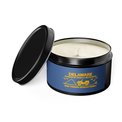 Delaware State Flag Tin Candle – Coastal Surf & Sand Scent