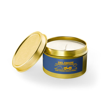 Delaware State Flag Tin Candle – Coastal Surf & Sand Scent