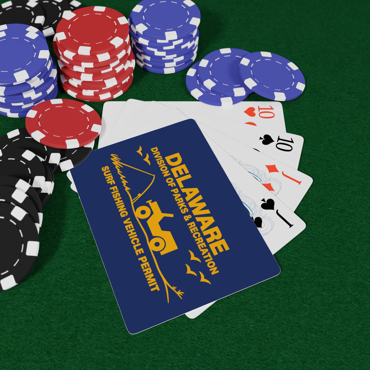 Delaware Surf Fishing Permit Playing Cards — Deck of Poker Cards with Ace Spade Design