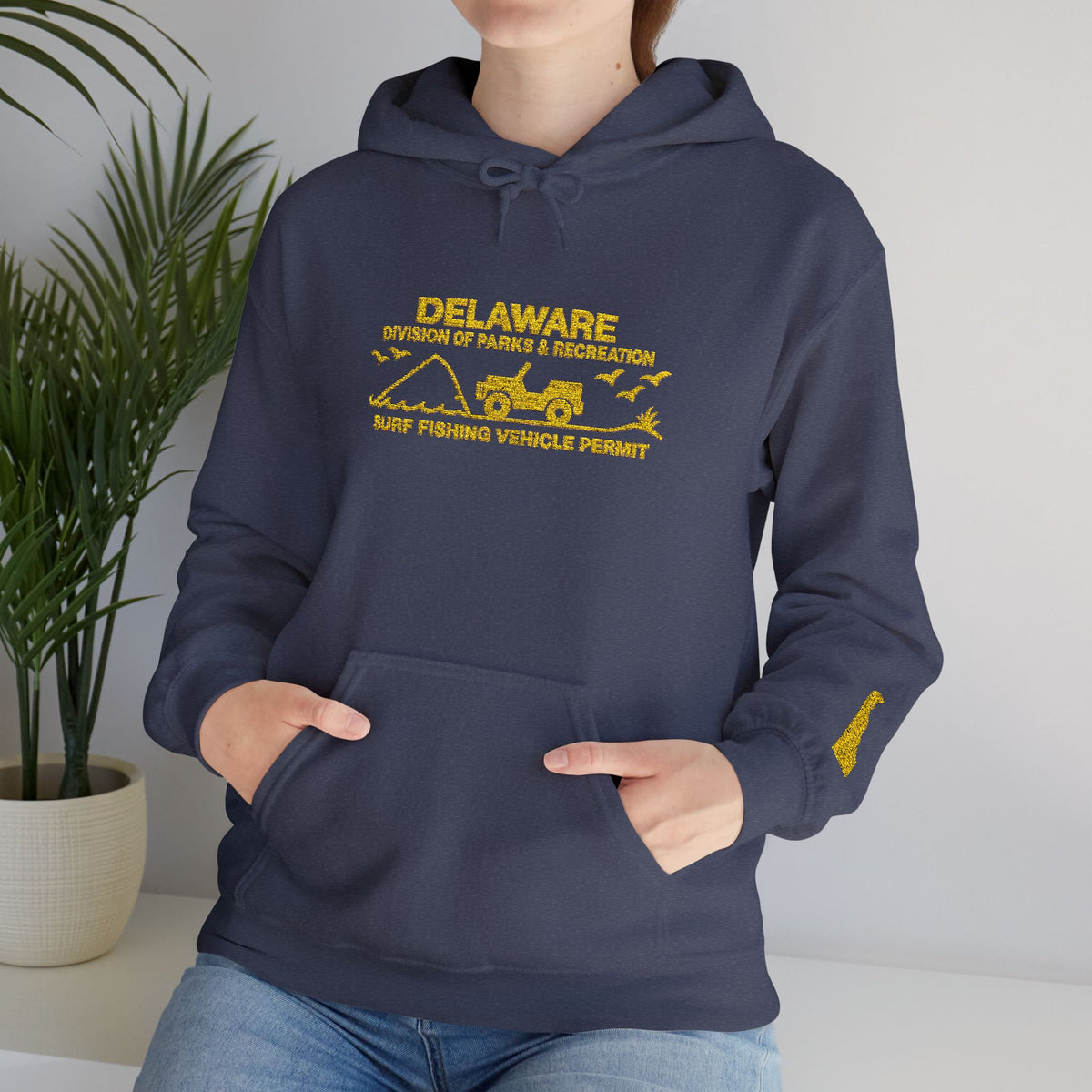Embroidered Delaware Beach Vibes Hoodie – Retro ‘Delaware’ Surf Graphic