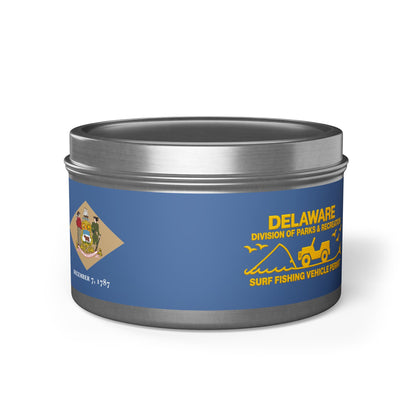 Delaware State Flag Tin Candle – Coastal Surf & Sand Scent