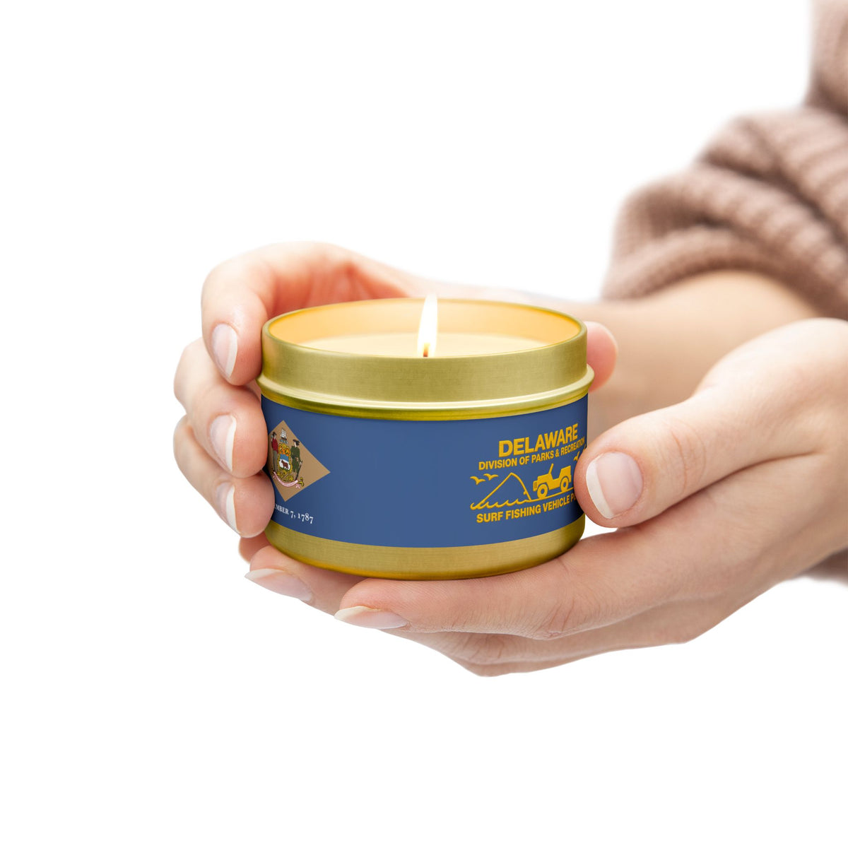 Delaware State Flag Tin Candle – Coastal Surf & Sand Scent