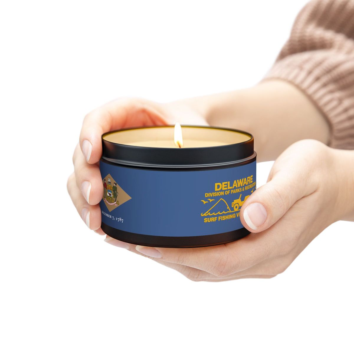 Delaware State Flag Tin Candle – Coastal Surf & Sand Scent