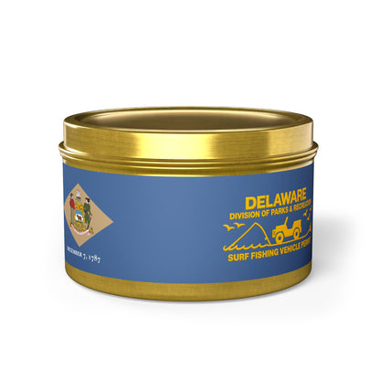 Delaware State Flag Tin Candle – Coastal Surf & Sand Scent