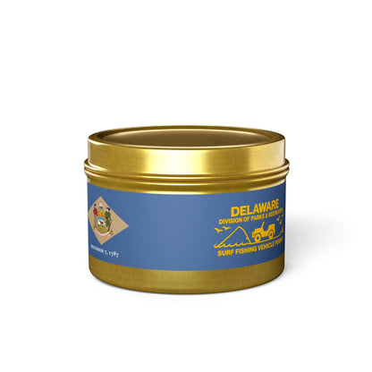 Delaware State Flag Tin Candle – Coastal Surf & Sand Scent