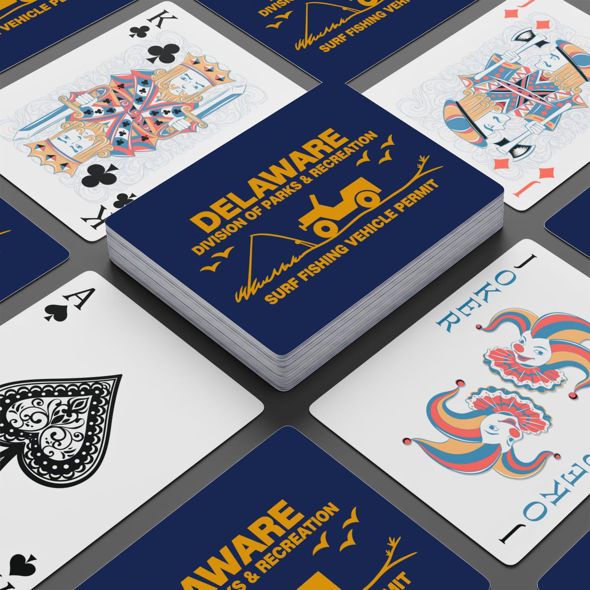 Delaware Surf Fishing Permit Playing Cards — Deck of Poker Cards with Ace Spade Design