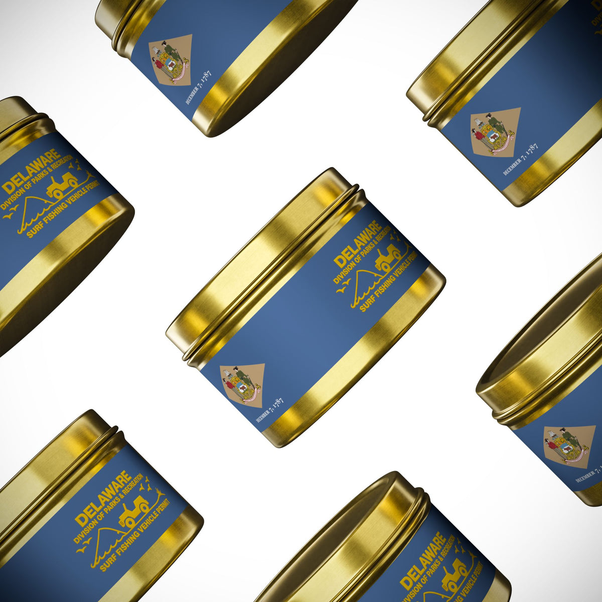 Delaware State Flag Tin Candle – Coastal Surf & Sand Scent