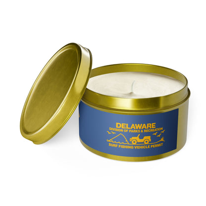 Delaware State Flag Tin Candle – Coastal Surf & Sand Scent