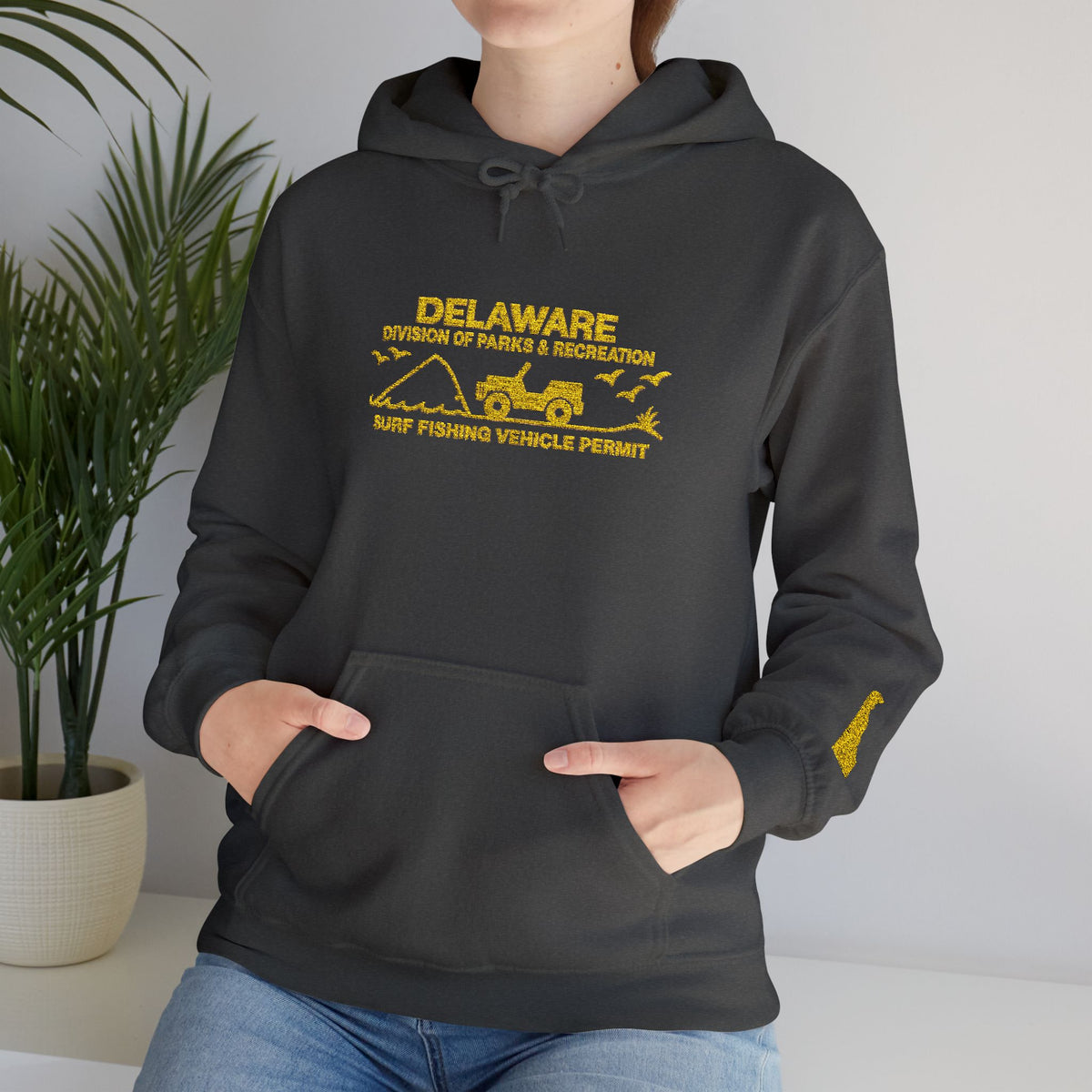 Embroidered Delaware Beach Vibes Hoodie – Retro ‘Delaware’ Surf Graphic