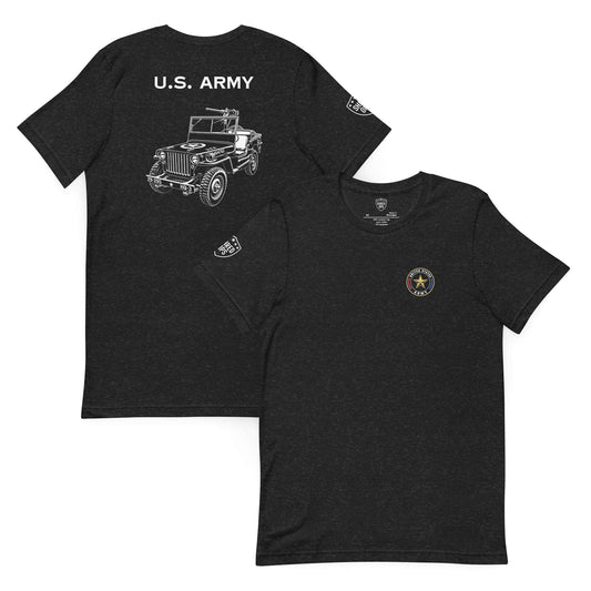 WWII Willys jeep US Army t-shirt front black heather